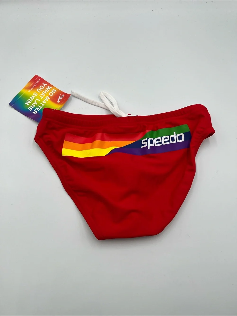 Speedo PowerFlex racer swimming brief shorts pride rainbow LGBT red men new 28